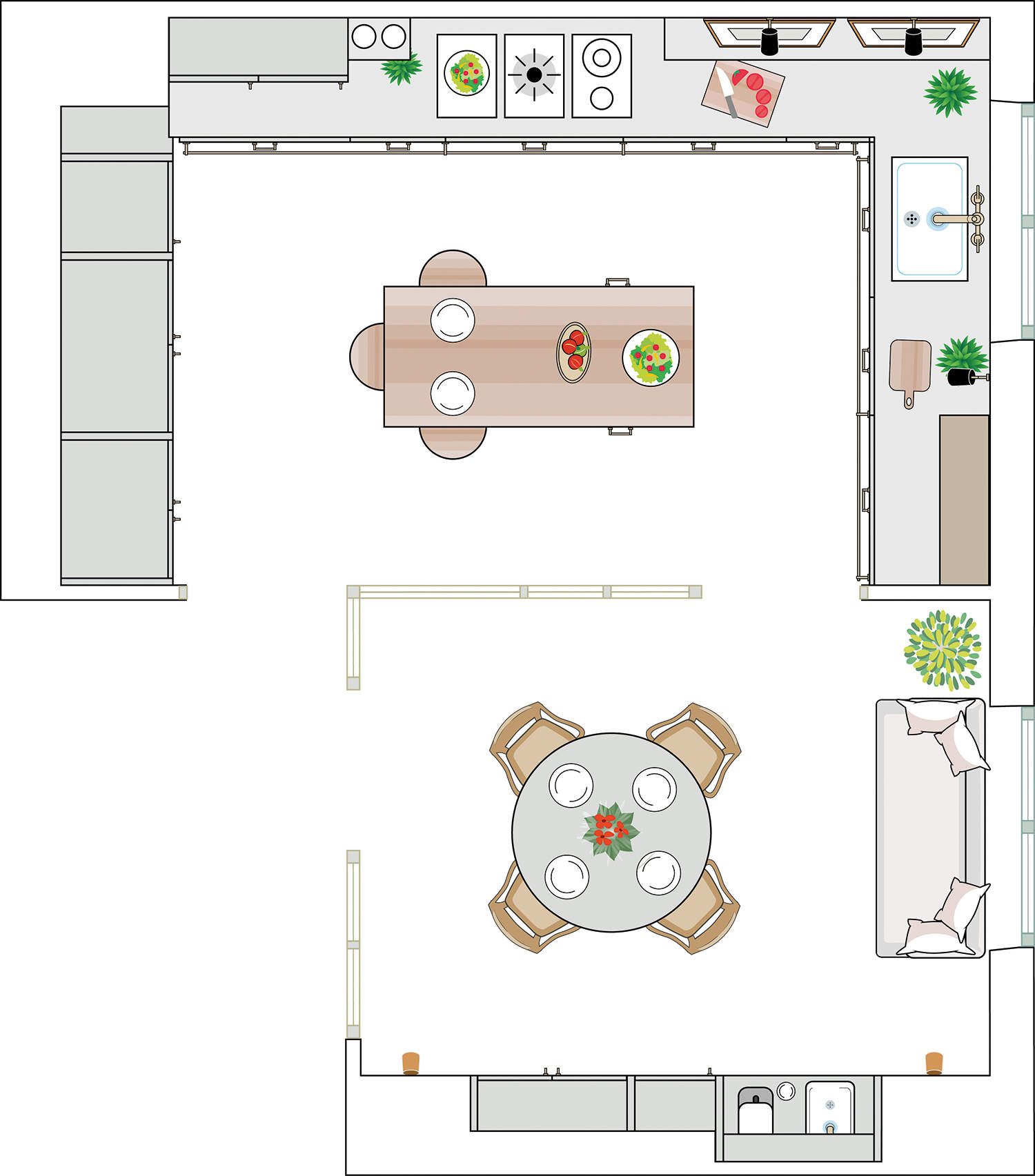 Plano de cocina con office